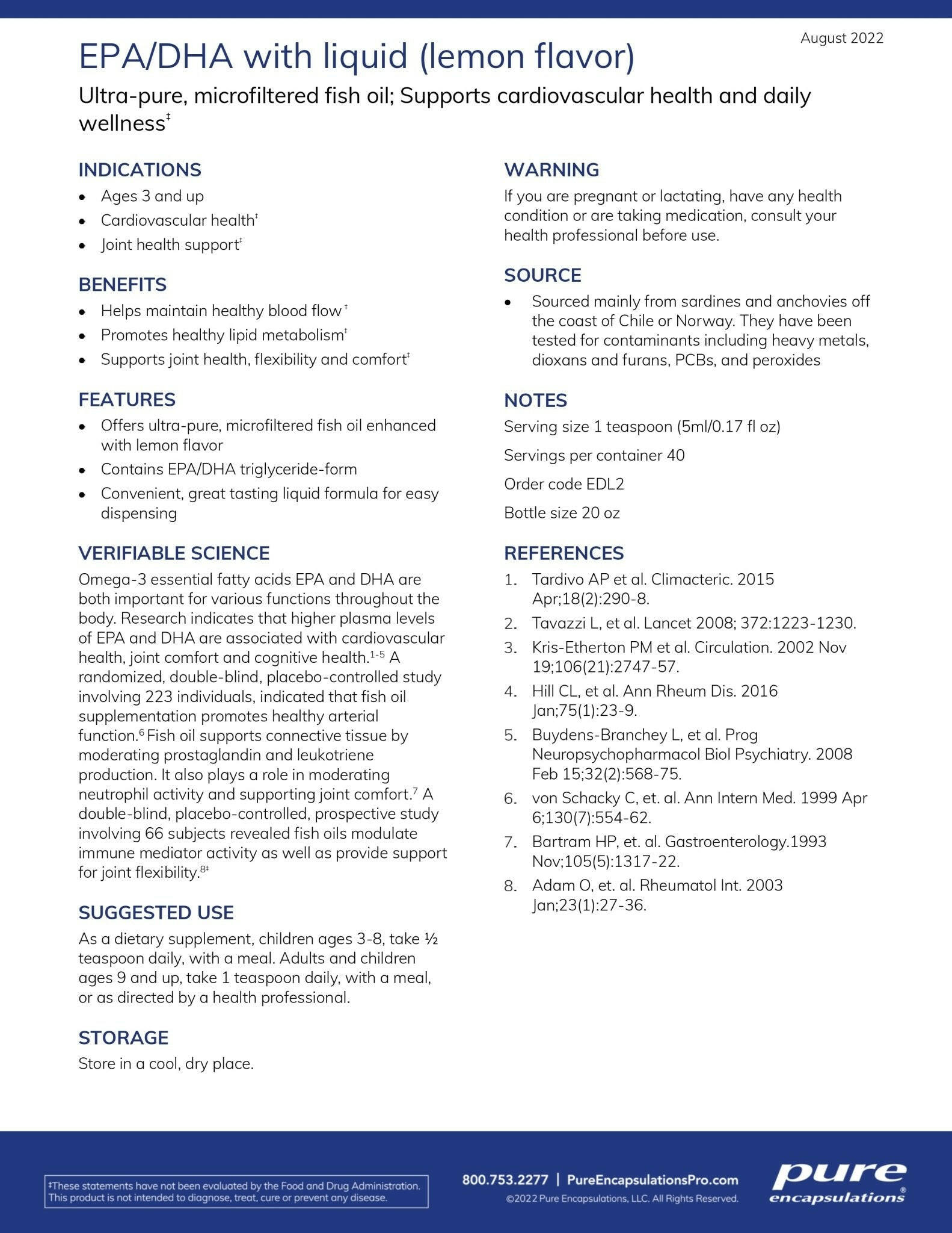 EPA/DHA Liquid | Pure Encapsulations® | 200 mL - Coal Harbour Pharmacy