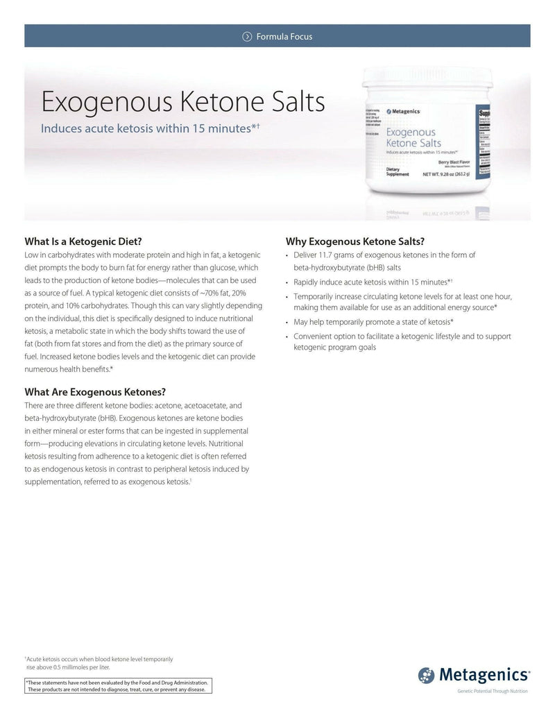 Exogenous Ketones Salts | Metagenics® | 263.2 g Powder - Coal Harbour Pharmacy