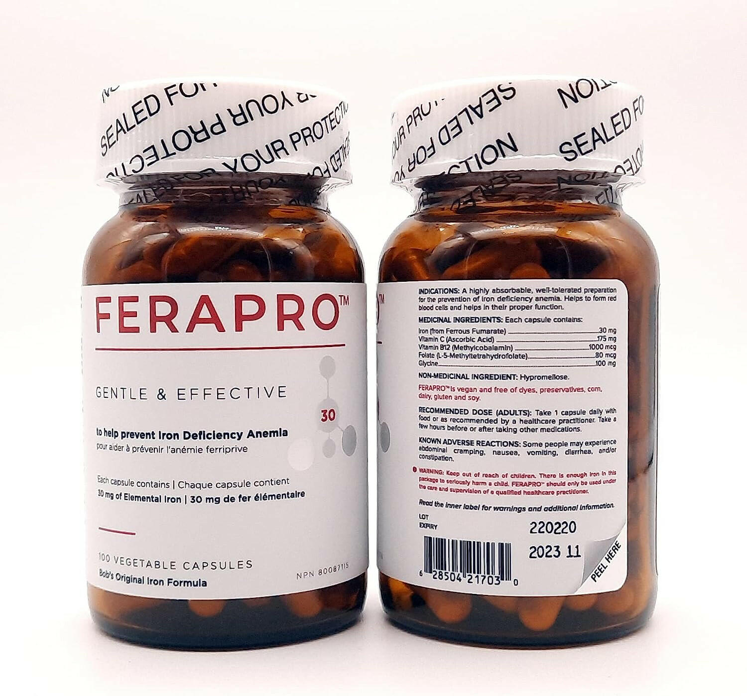 FERAPRO™ (30mg, 75mg, and 150mg) | Bob's Iron Formula | 100 Veggie Capsules - Coal Harbour Pharmacy