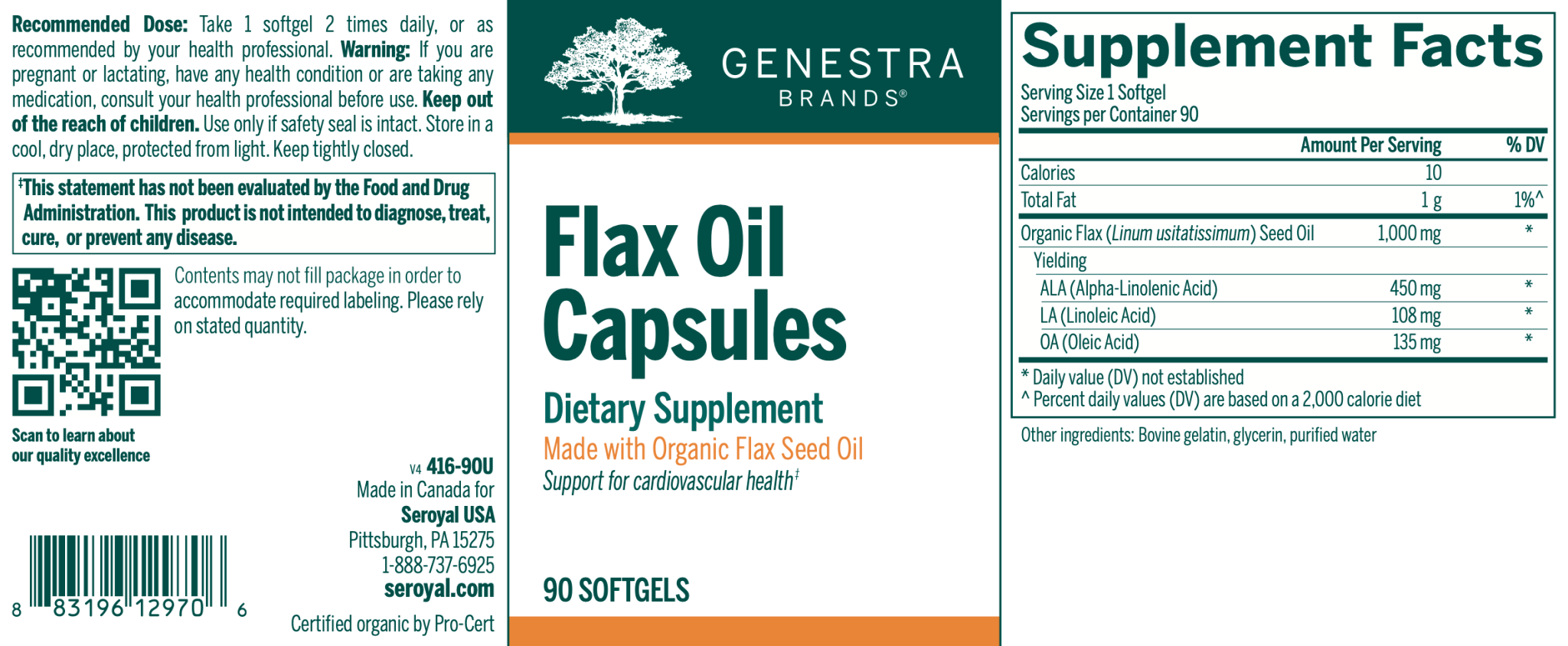 Flax Oil Capsules | Genestra Brands® | 90 Softgel Capsules - Coal Harbour Pharmacy