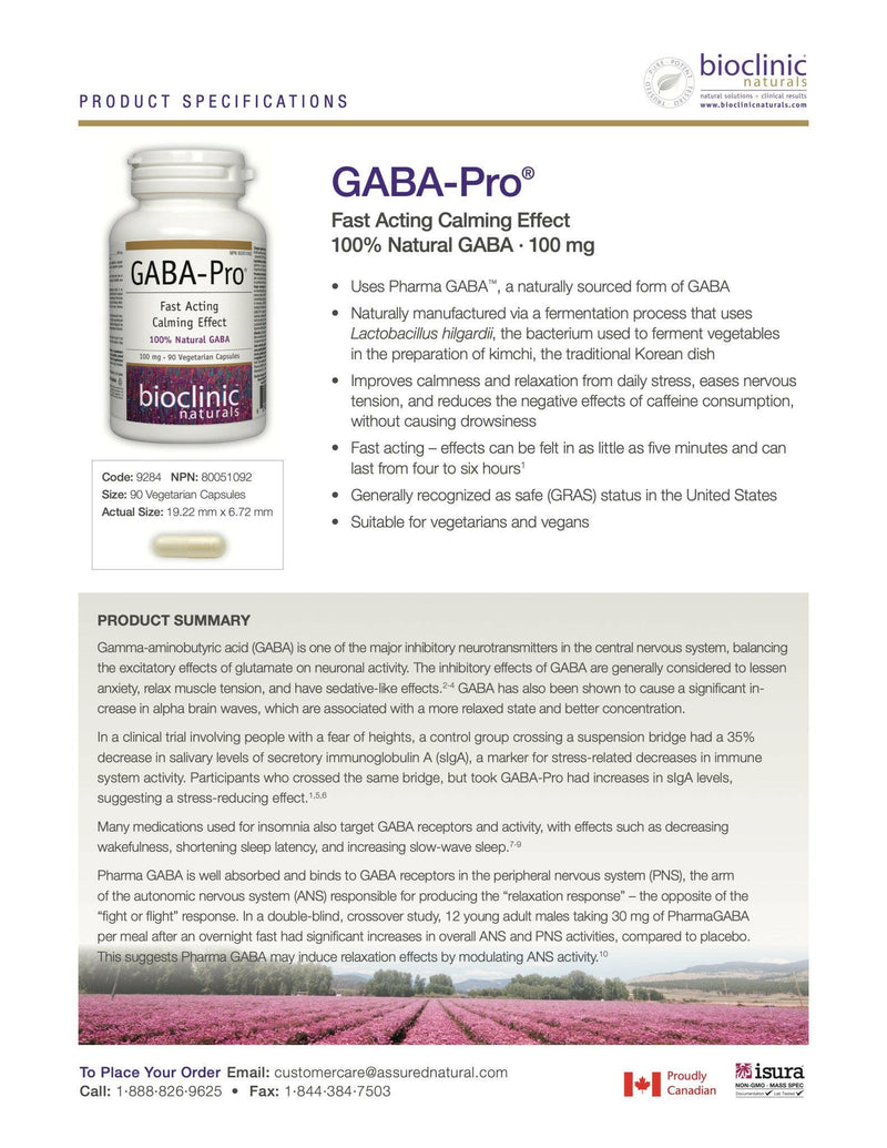 GABA-Pro® | Bioclinic Naturals | 90 Vegetarian Capsules or Chewable Tablets - Coal Harbour Pharmacy