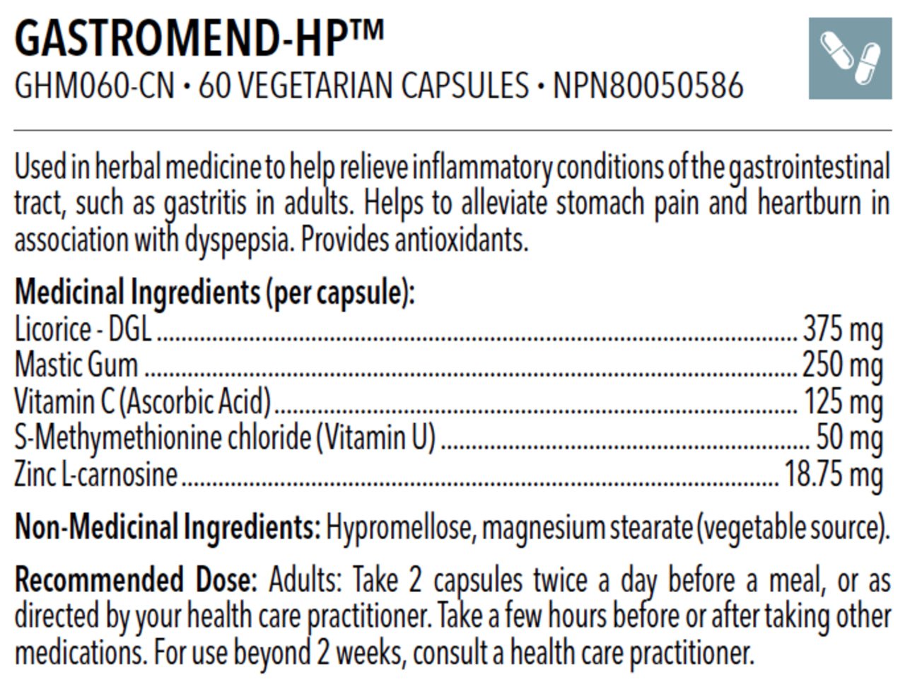 GastroMend-HP™ | Designs for Health® | 60 Vegetable Capsules - Coal Harbour Pharmacy