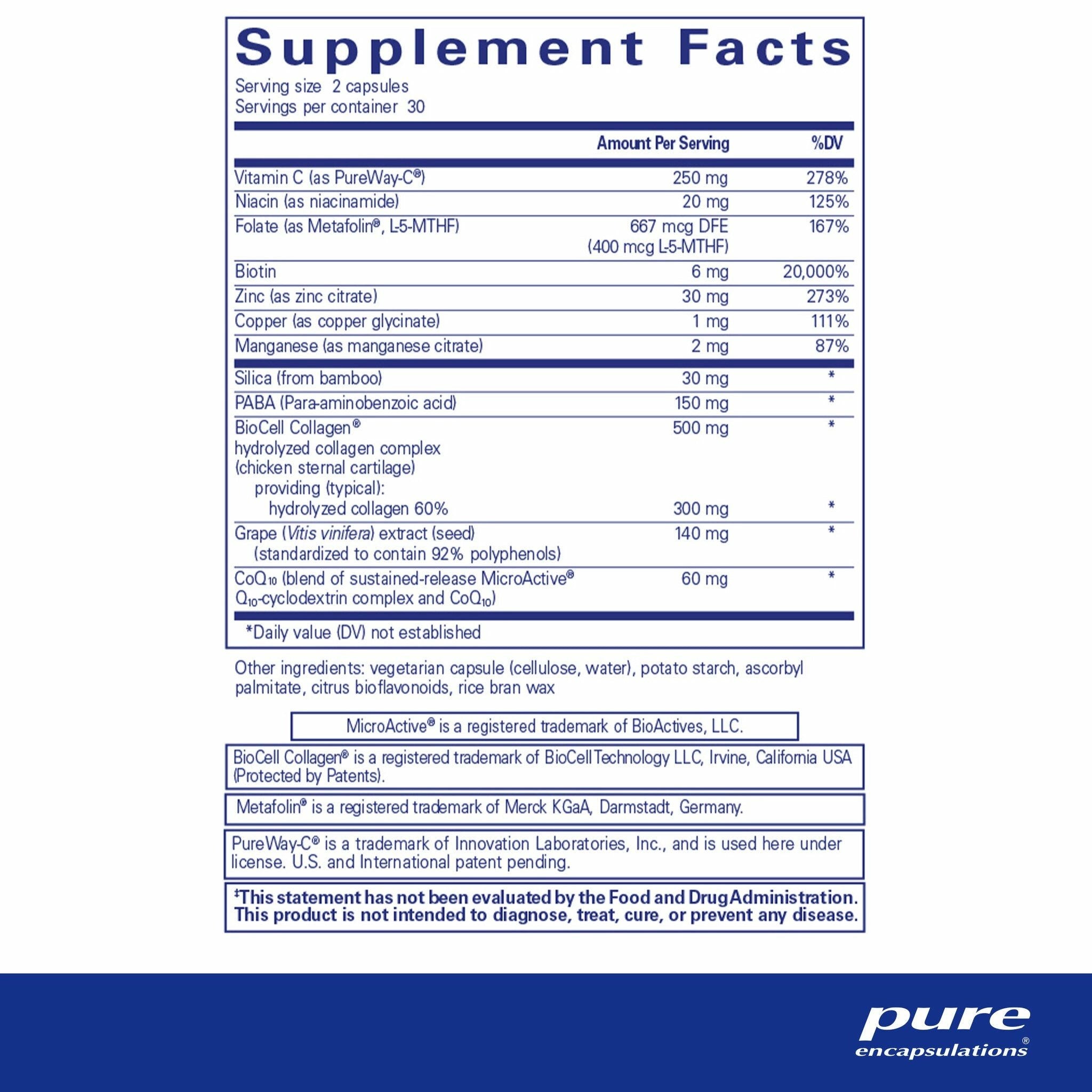 Hair/Skin/Nails Ultra | Pure Encapsulations® | 60 Vegetable Capsules - Coal Harbour Pharmacy