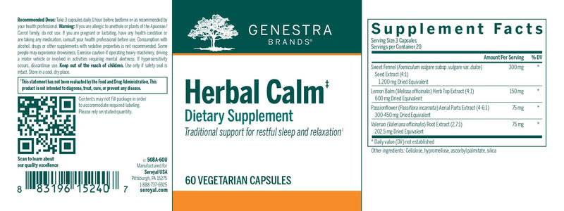 Herbal Calm | Genestra Brands® | 60 Vegetable Capsules - Coal Harbour Pharmacy