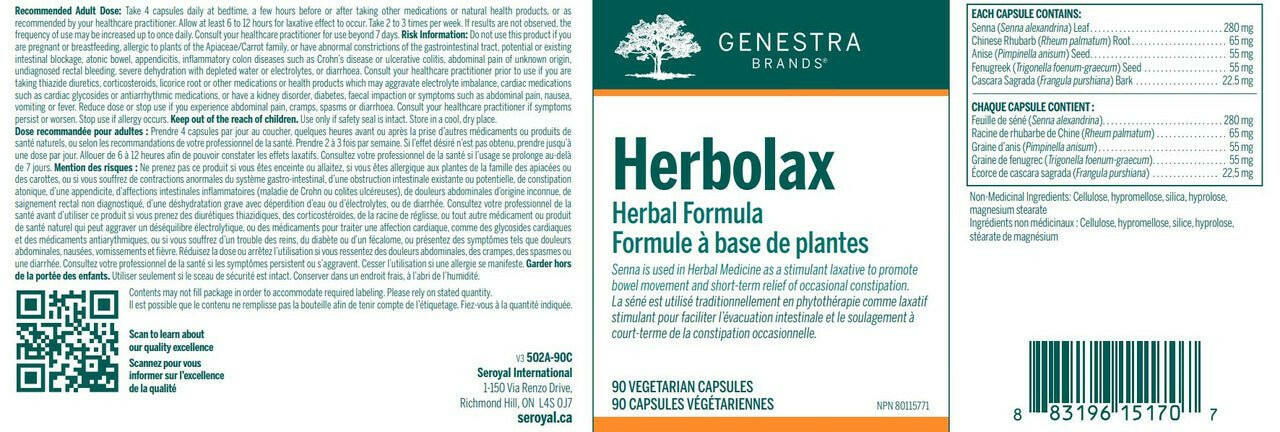 Herbolax | Genestra Brands® | 90 Vegetable Capsules - Coal Harbour Pharmacy