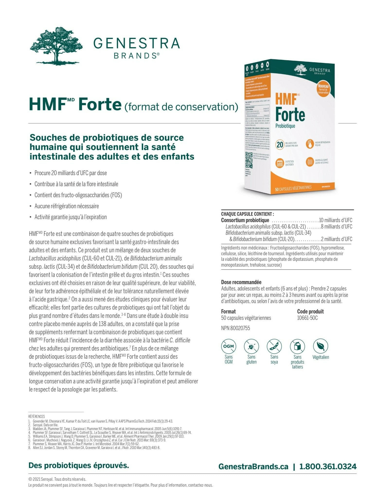 HMF Forte (shelf-stable) | Genestra Brands® | 50 Vegetarian Capsules - Coal Harbour Pharmacy