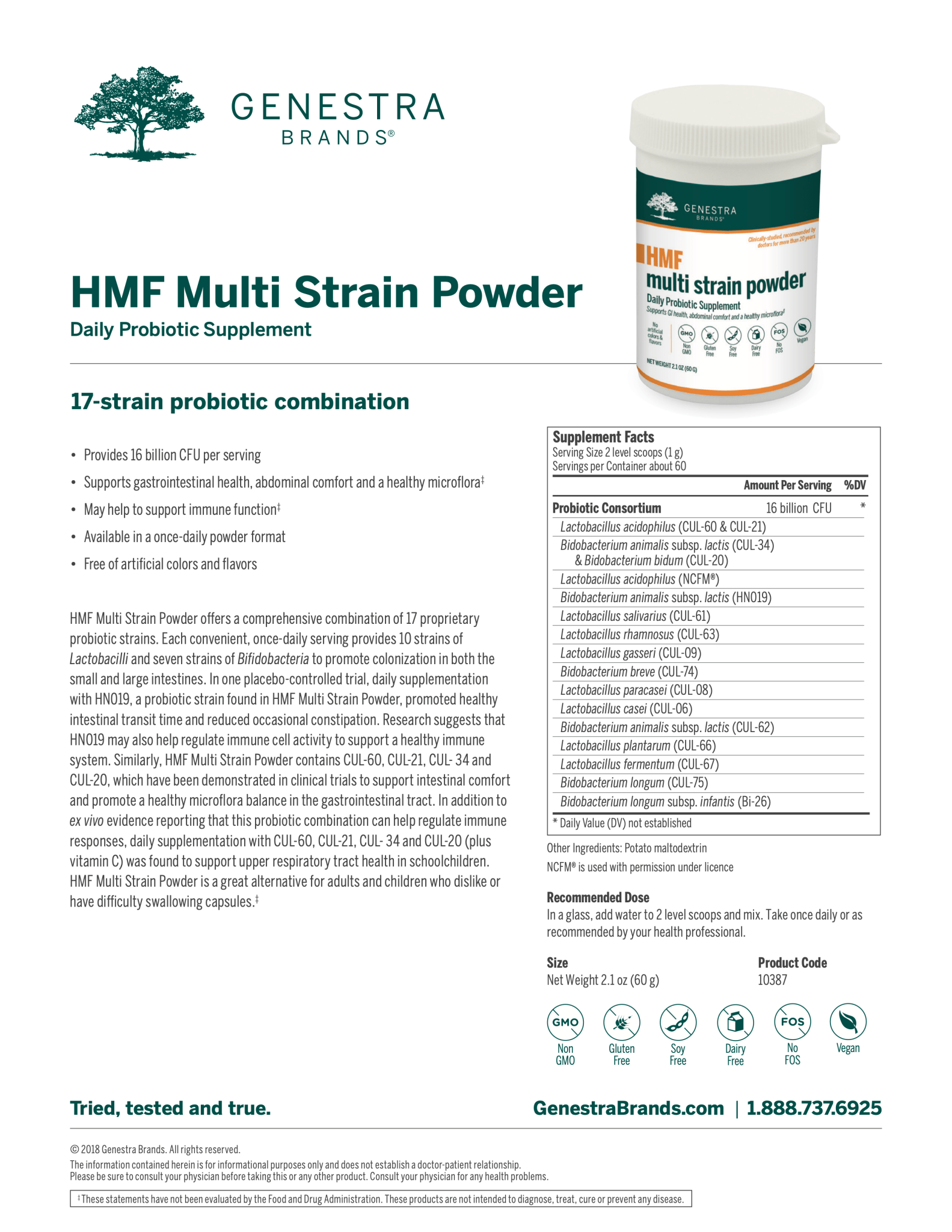 HMF Multi Strain Powder | Genestra Brands® | 60 Grams - Coal Harbour Pharmacy