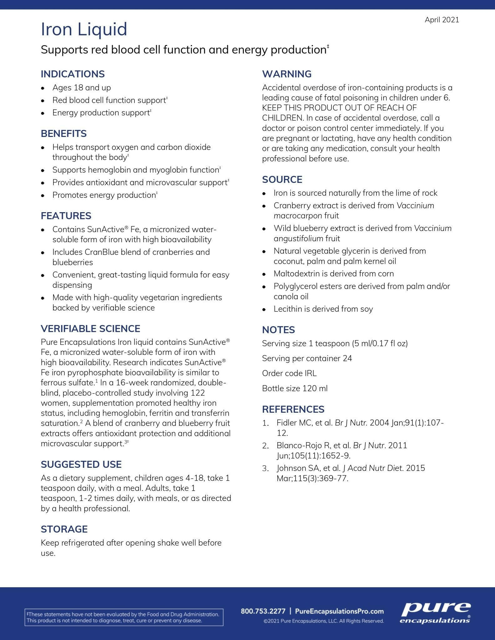 Iron liquid | Pure Encapsulations® | 120 mL - Coal Harbour Pharmacy