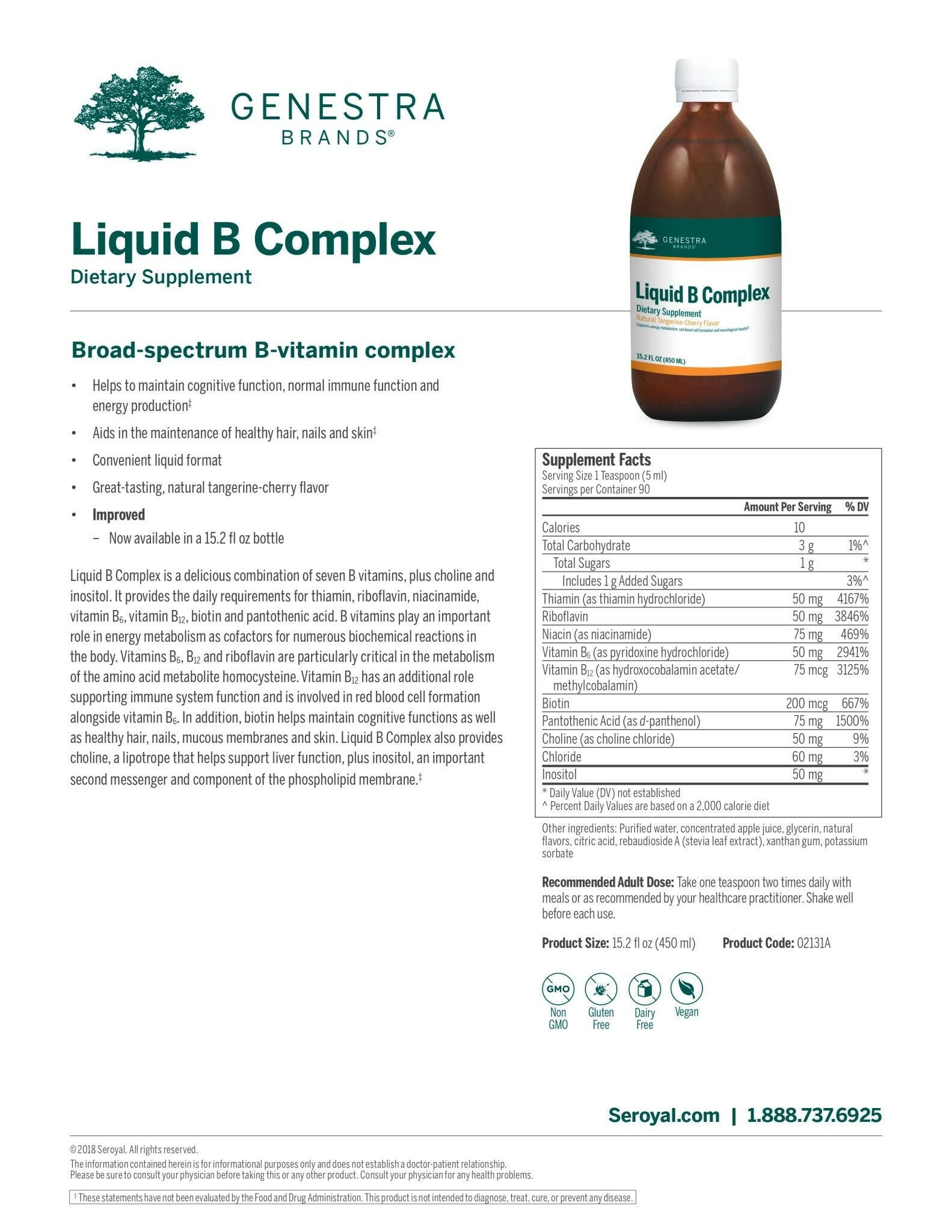 Liquid B Complex | Genestra Brands® | 450 mL (15.2 fl oz)
