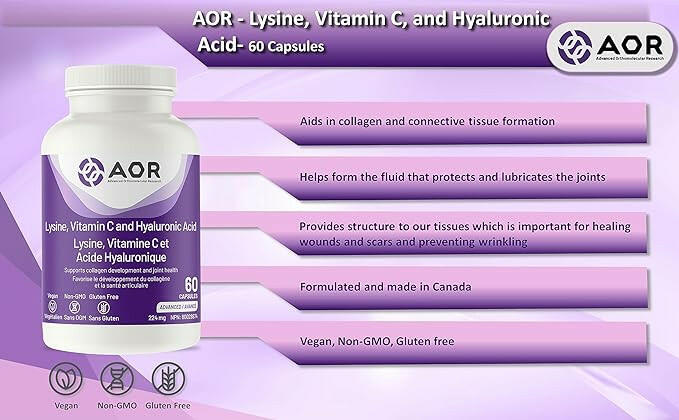 Lysine, Vitamin C, and Hyaluronic Acid | AOR™ | 60 Capsules