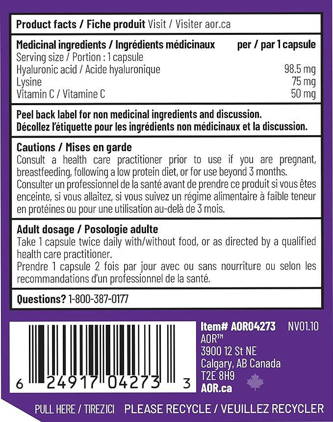 Lysine, Vitamin C, and Hyaluronic Acid | AOR™ | 60 Capsules