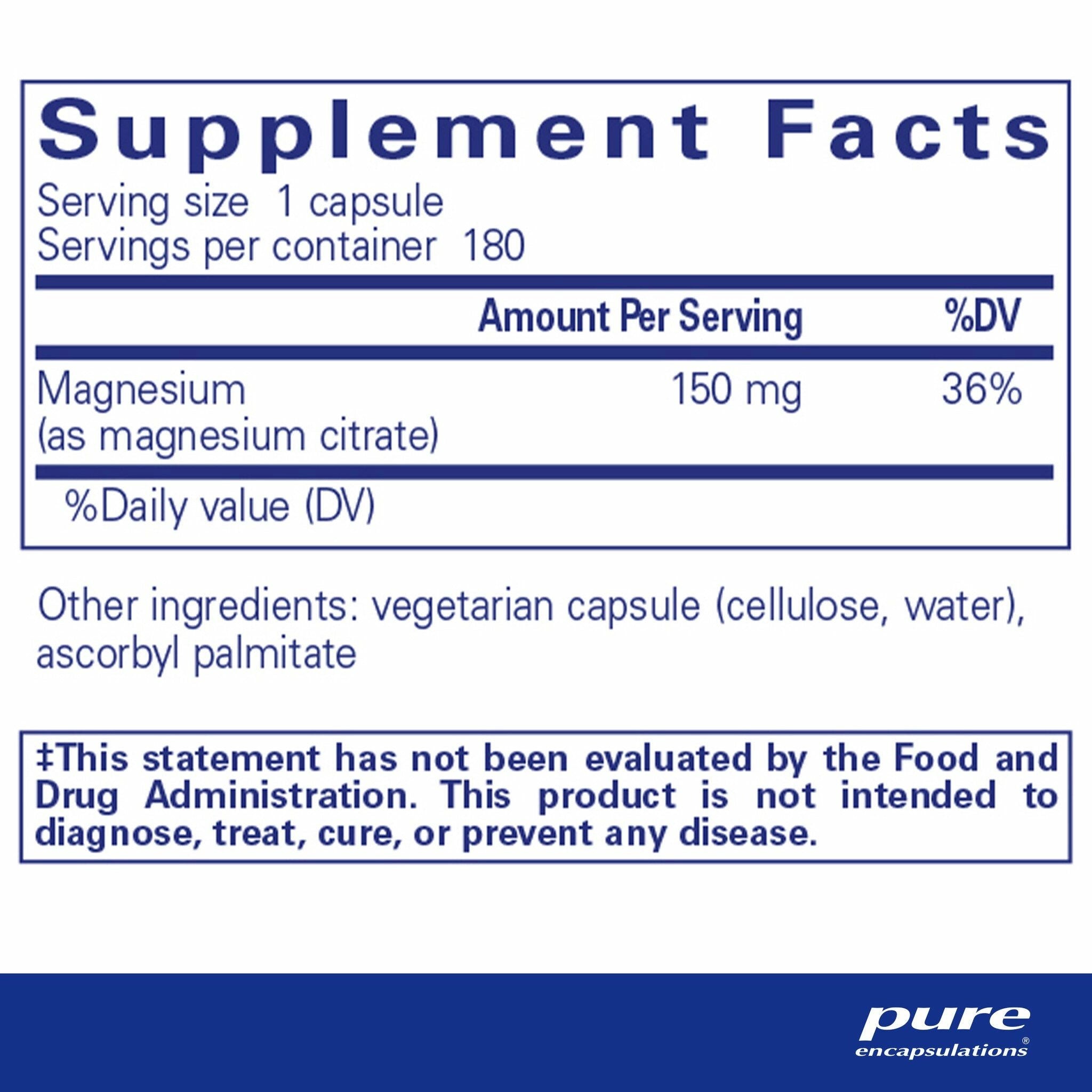Magnesium (citrate) | Pure Encapsulations® | 180 Capsules - Coal Harbour Pharmacy
