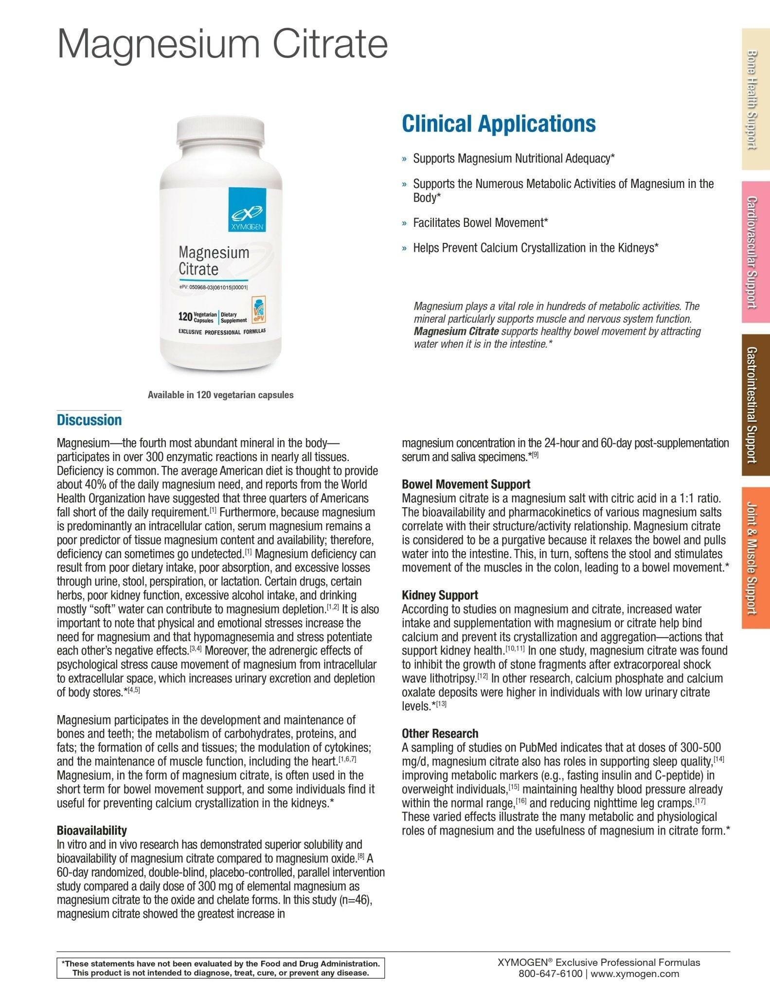 Magnesium Citrate | Xymogen® | 120 Capsules - Coal Harbour Pharmacy