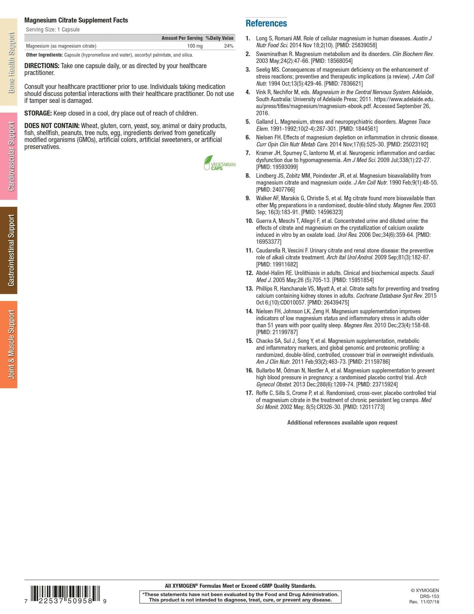 Magnesium Citrate | Xymogen® | 120 Capsules - Coal Harbour Pharmacy