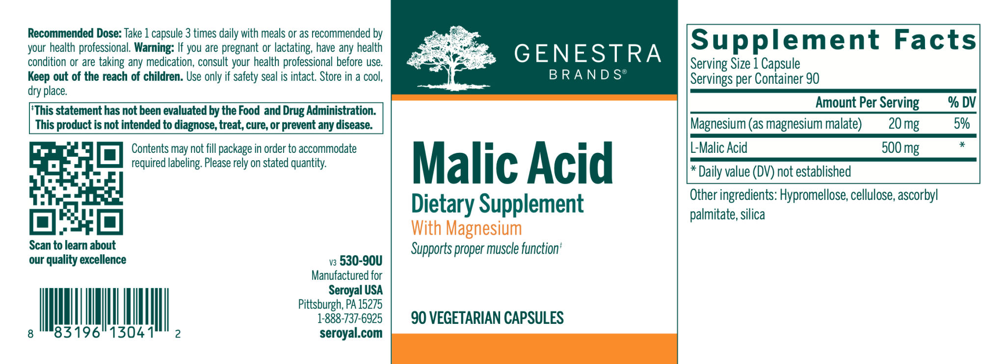 Malic Acid | Genestra Brands® | 90 Vegetable Capsules - Coal Harbour Pharmacy