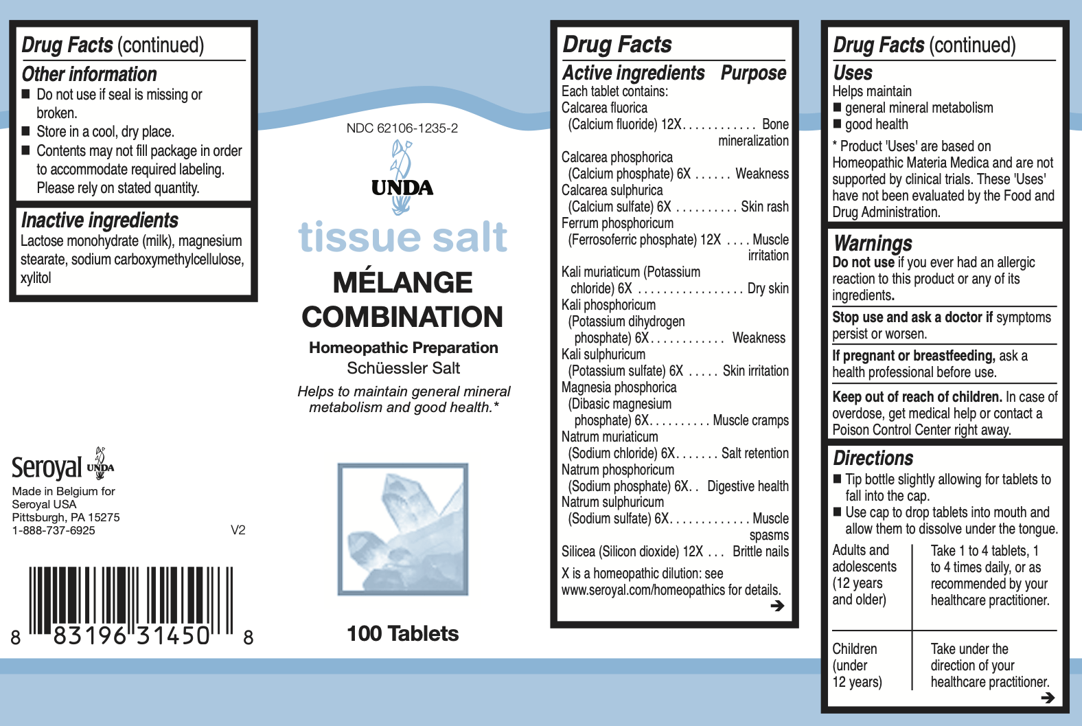 Mélange Combination | UNDA Tissue Salt | 100 Tablets - Coal Harbour Pharmacy