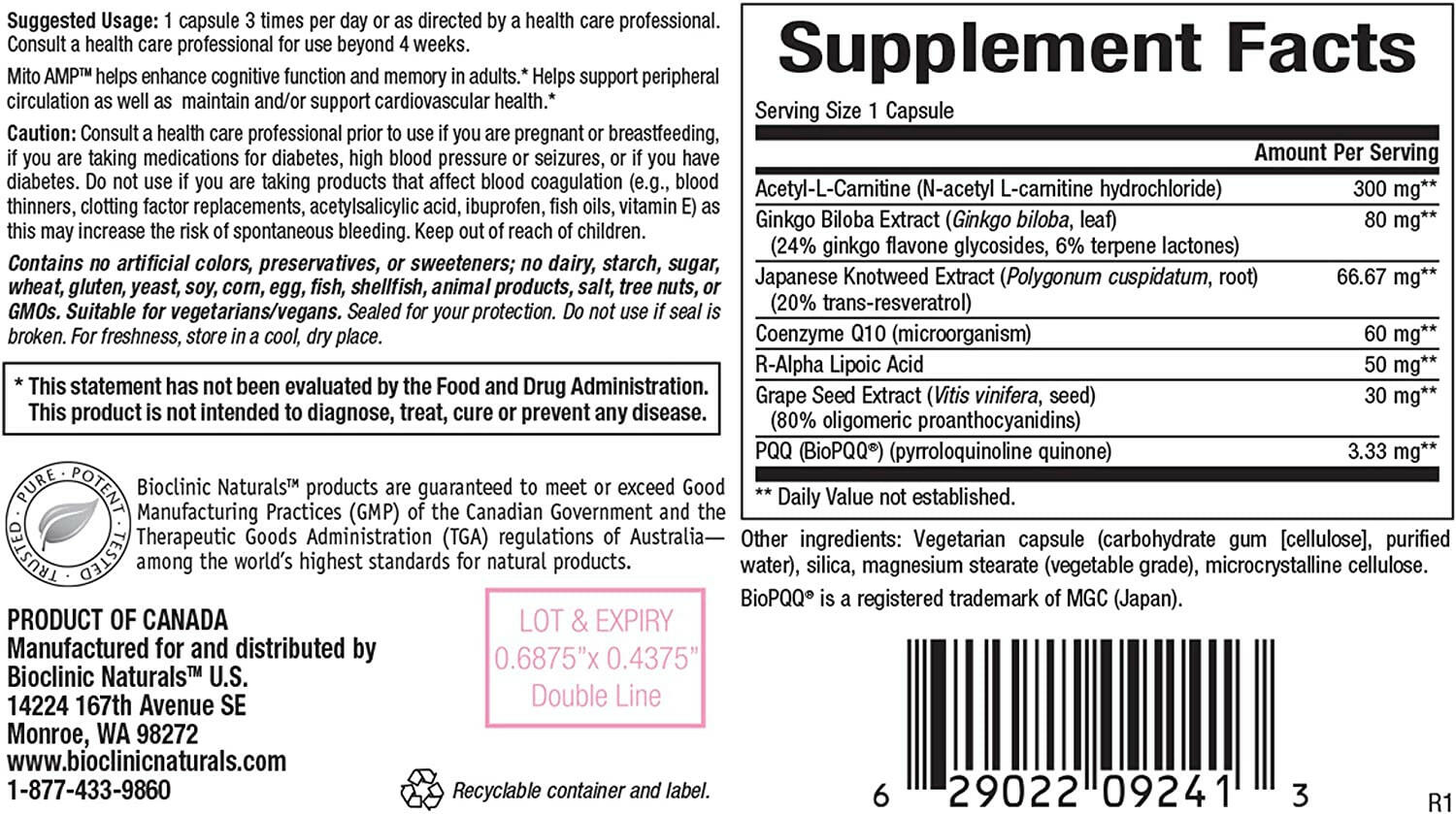 Mito AMP™ | Bioclinic® Naturals| 60 Vegetarian Capsules - Coal Harbour Pharmacy
