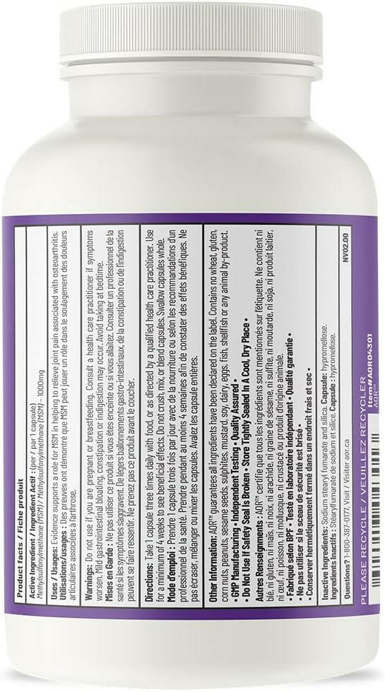 MSM 1000mg | AOR™ | 100 Capsules