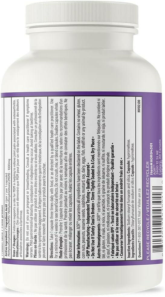 MSM 1000mg | AOR™ | 100 Capsules