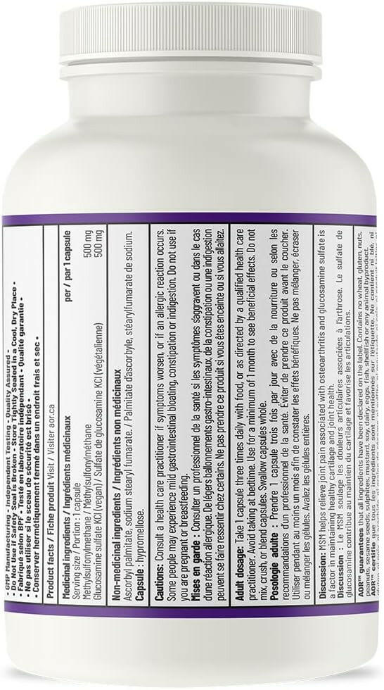 MSM + Glucosamine | AOR | 100 Capsules - Coal Harbour Pharmacy