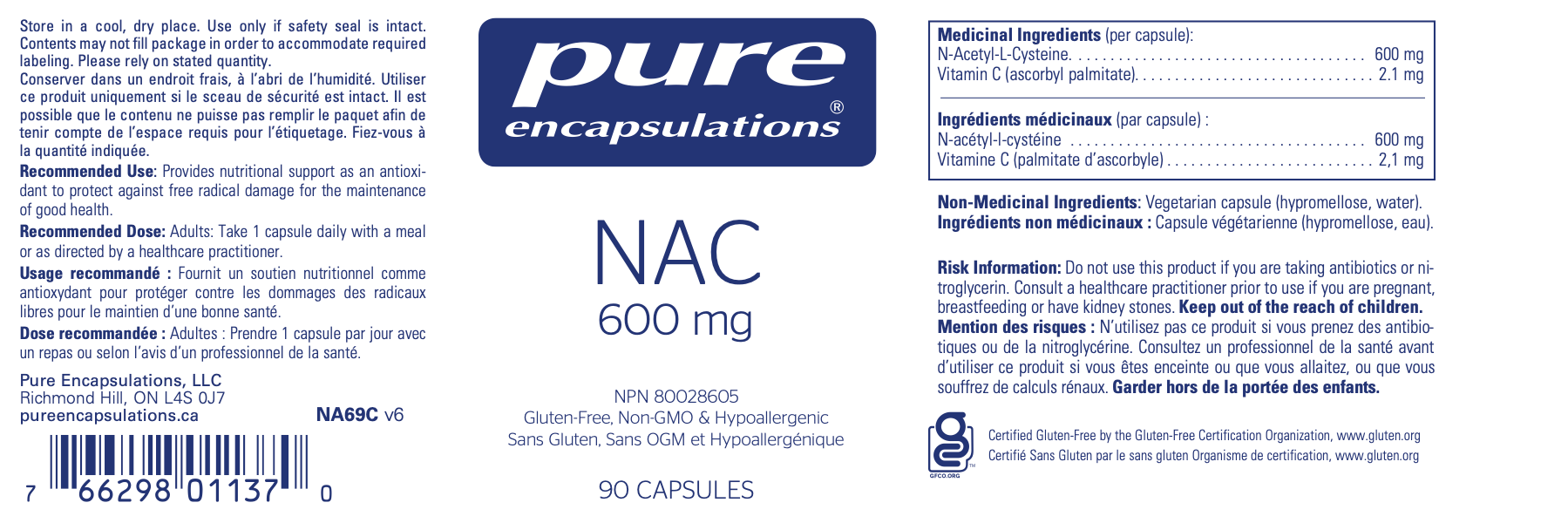 NAC 600 mg | Pure Encapsulations® | 90 Capsules - Coal Harbour Pharmacy