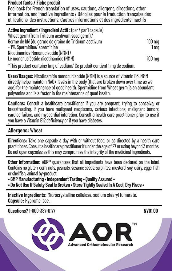 NMN + Wheat Germ | AOR™ | 30 Capsules - Coal Harbour Pharmacy
