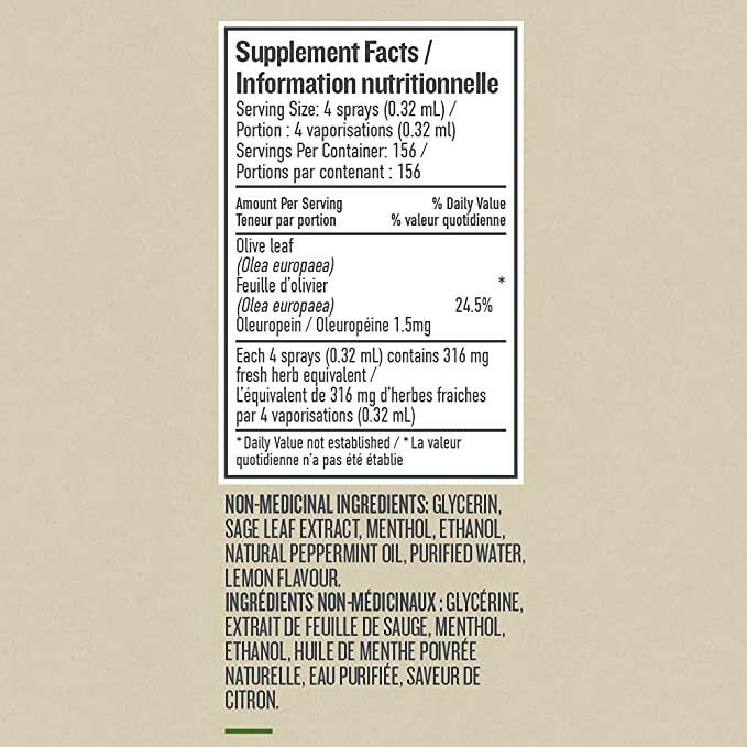 Olive Leaf Throat Spray/Peppermint | Botanica | 30 mL - Coal Harbour Pharmacy