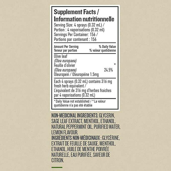 Olive Leaf Throat Spray/Peppermint | Botanica | 30 mL - Coal Harbour Pharmacy