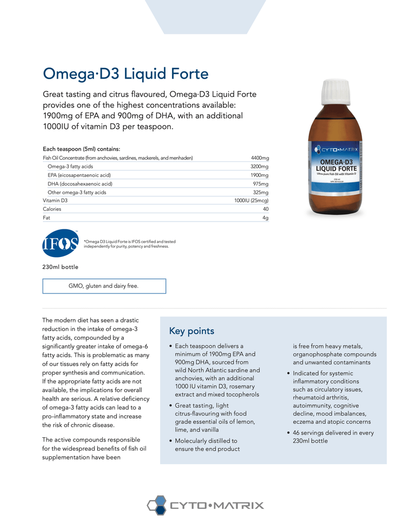 Omega-D3 Liquid Forte | Cytomatrix® | 230mL - Coal Harbour Pharmacy