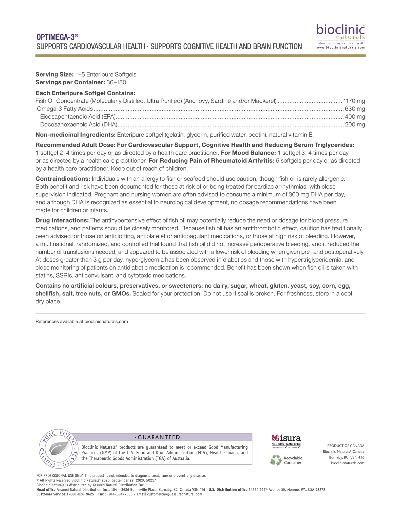 OptiMega-3® | Bioclinic® Naturals | 180 Softgels - Coal Harbour Pharmacy