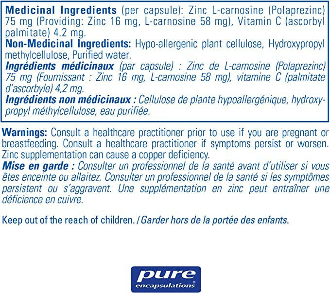 Peptic-Care ZC | Pure Encapsulations® | 60 Vegetable Capsules - Coal Harbour Pharmacy