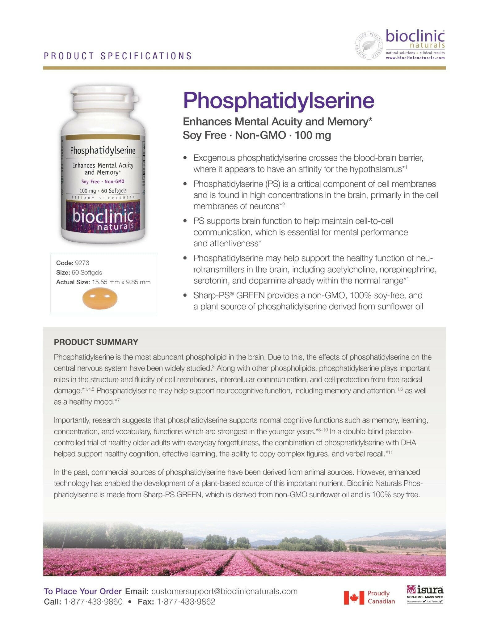 Phosphatidylserine 100mg | Bioclinic® Naturals | 60 Softgels - Coal Harbour Pharmacy