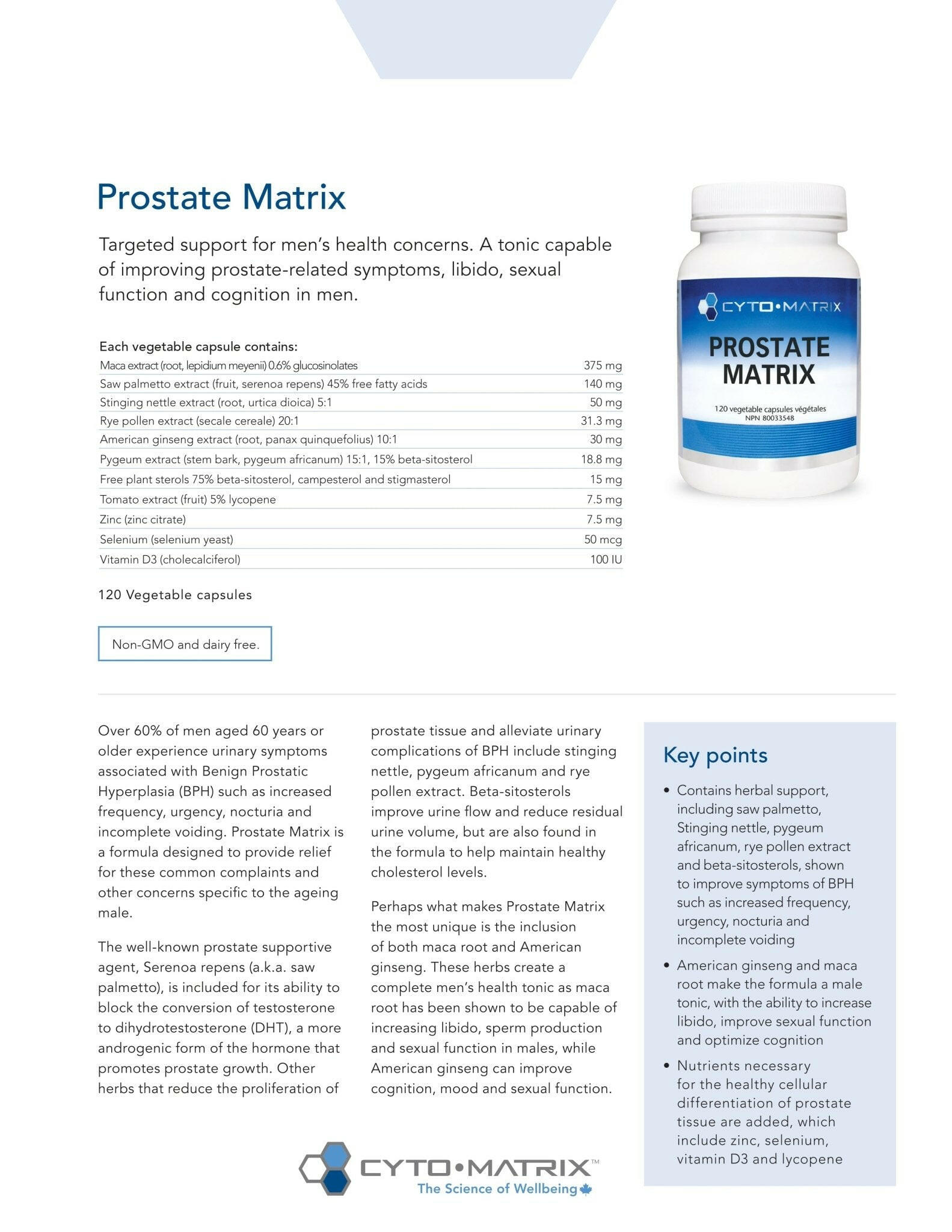Prostate Matrix | Cytomatrix® | 120 Vegetable Capsules - Coal Harbour Pharmacy