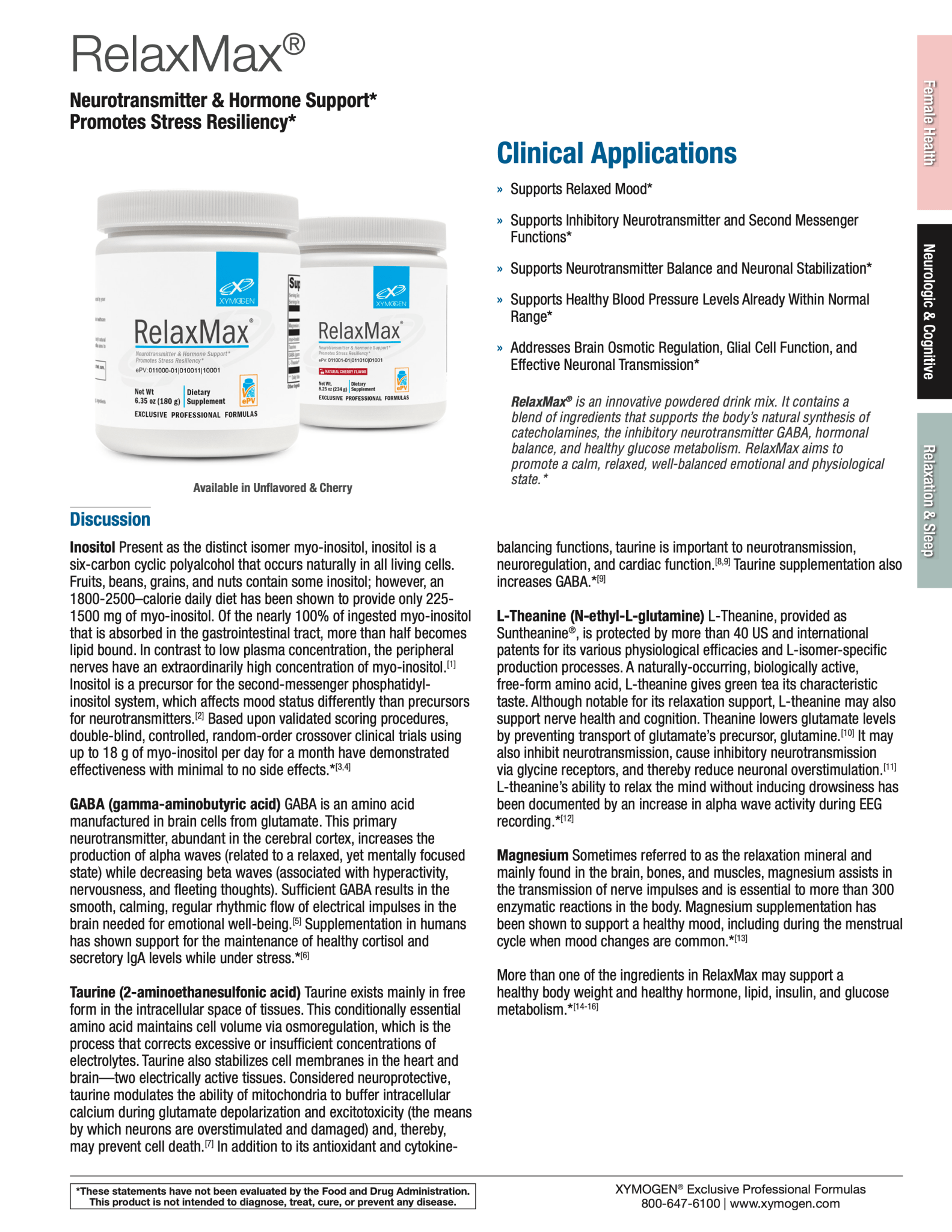RelaxMax™ Unflavoured or Cherry Flavour | Xymogen® | 180 G-60 Servings - Coal Harbour Pharmacy