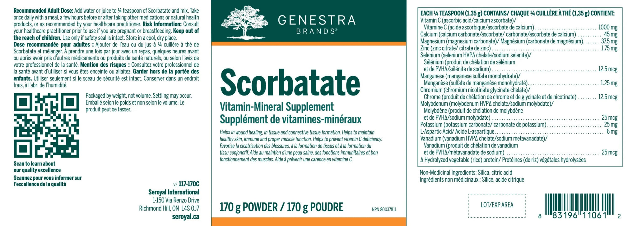 Scorbatate | Genestra Brands® | 170 Grams Powder - Coal Harbour Pharmacy