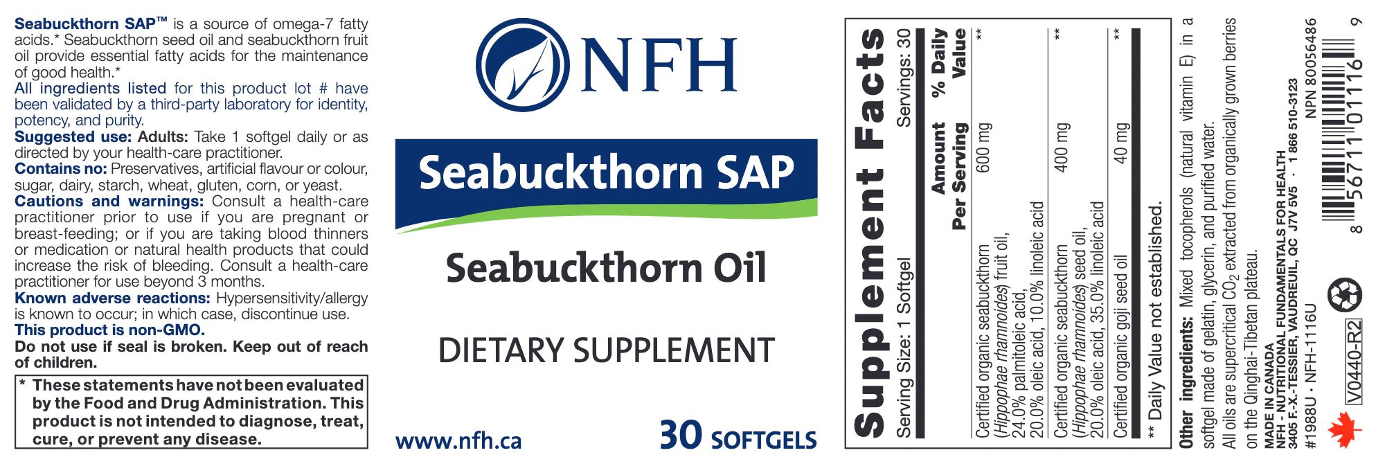 Seabuckthorn SAP | NFH | 30 Softgels - Coal Harbour Pharmacy