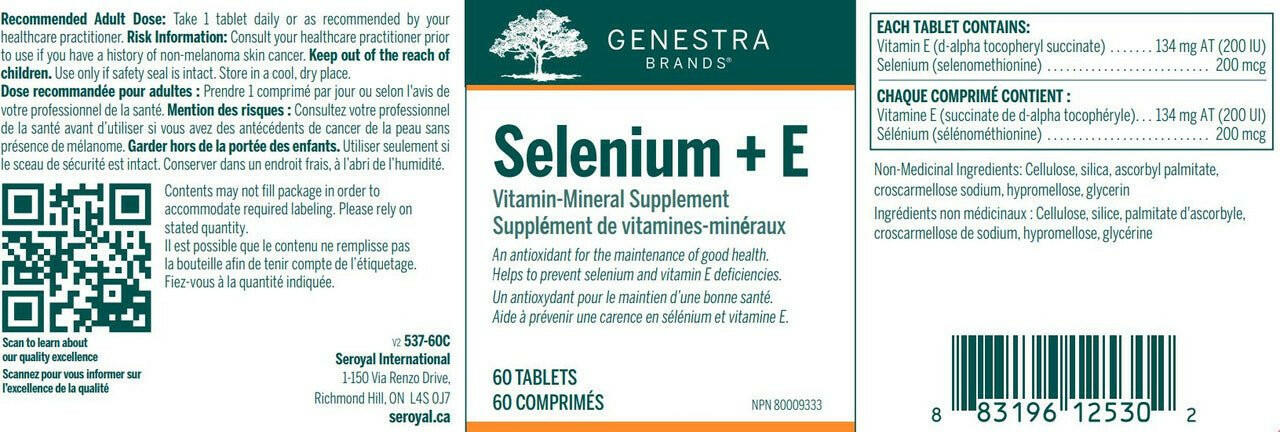 Selenium + E | Genestra Brands® | 60 Tablets - Coal Harbour Pharmacy