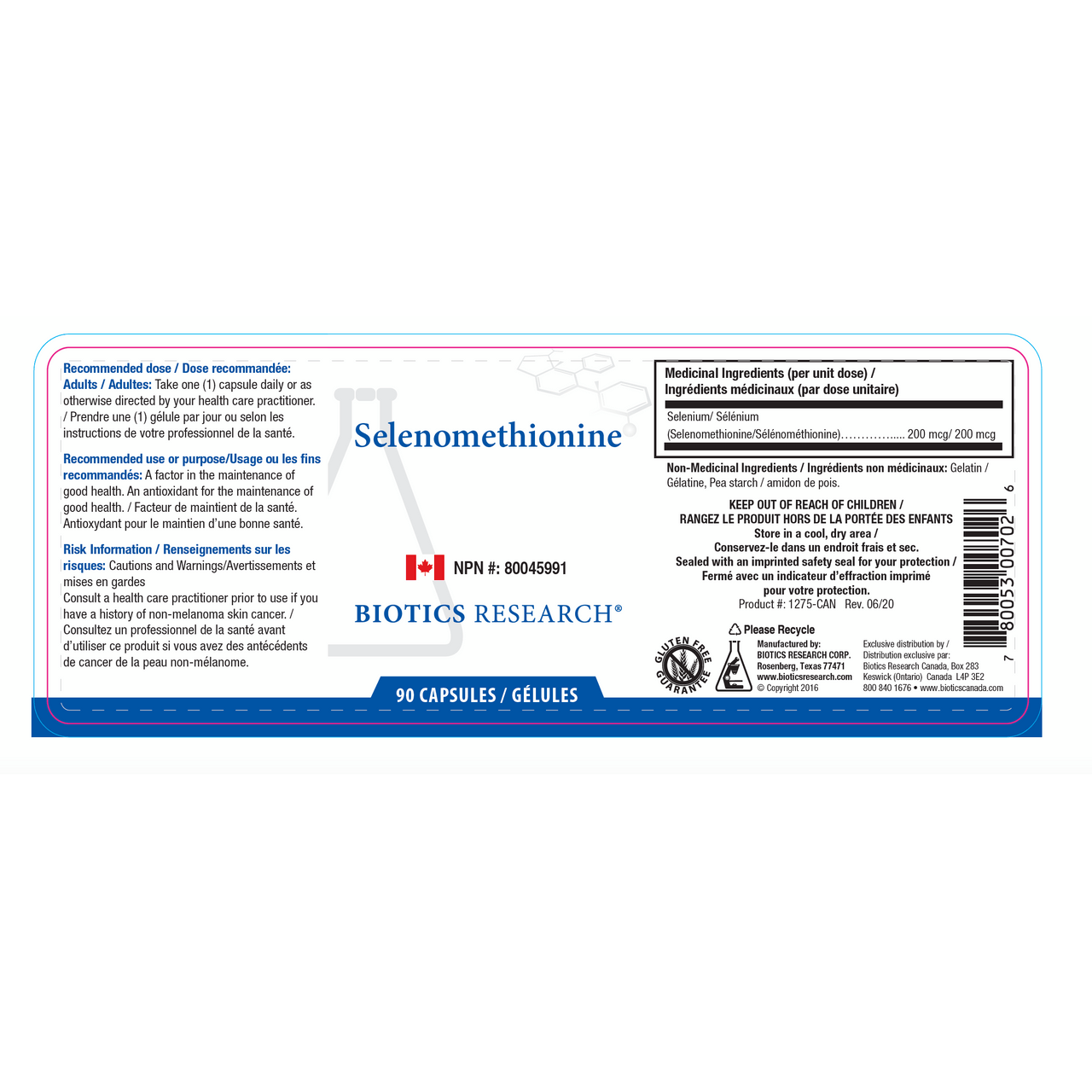 Selenomethionine | Biotics Research® | 90 Capsules - Coal Harbour Pharmacy
