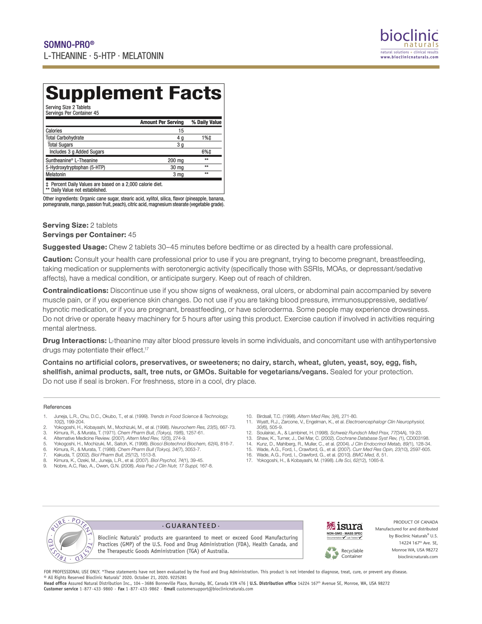 Somno-Pro® | Bioclinic® Naturals | 90 Chewable Tablets - Coal Harbour Pharmacy