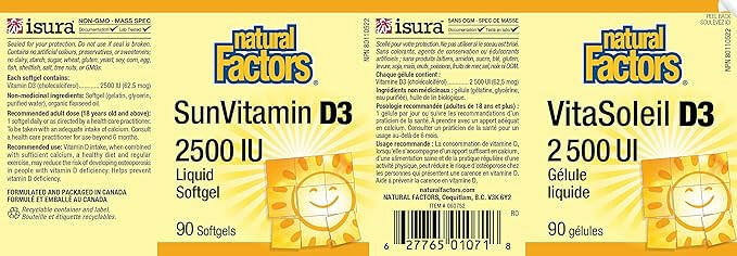 Sun Vitamin D3 2500 IU | Natural Factors® | 90 Softgels - Coal Harbour Pharmacy