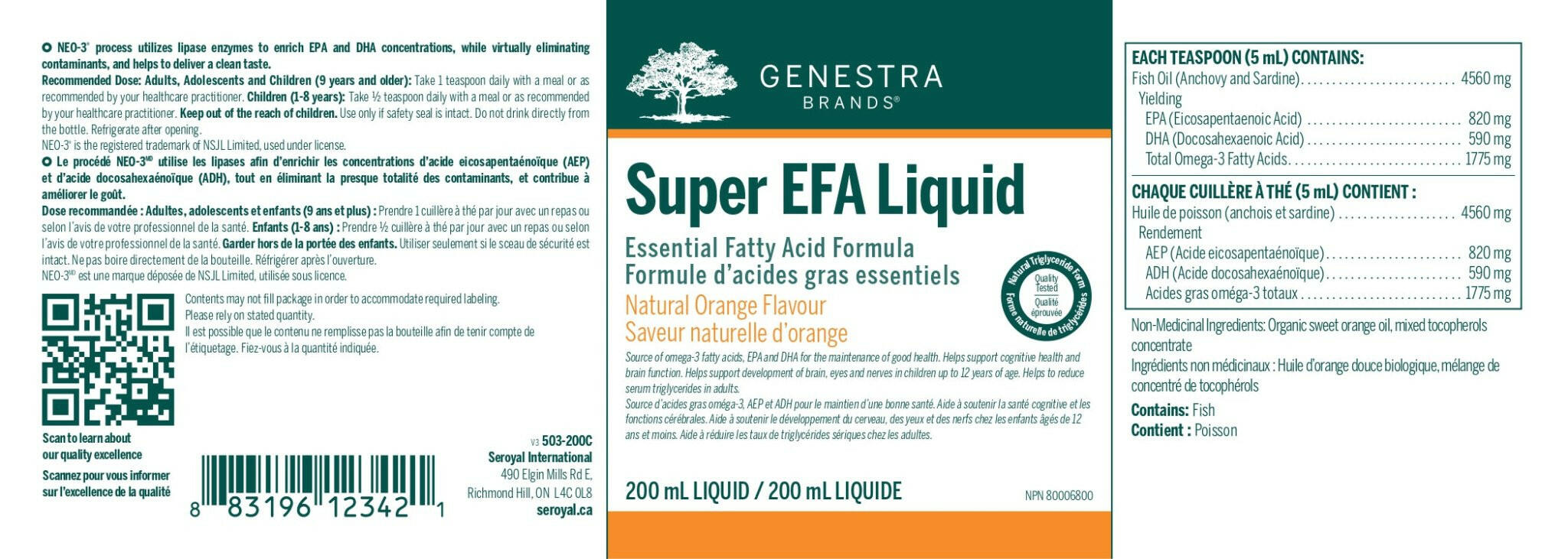 Super EFA Liquid | Genestra Brands® | 200 mL or 500 mL | Orange or Strawberry Flavours - Coal Harbour Pharmacy