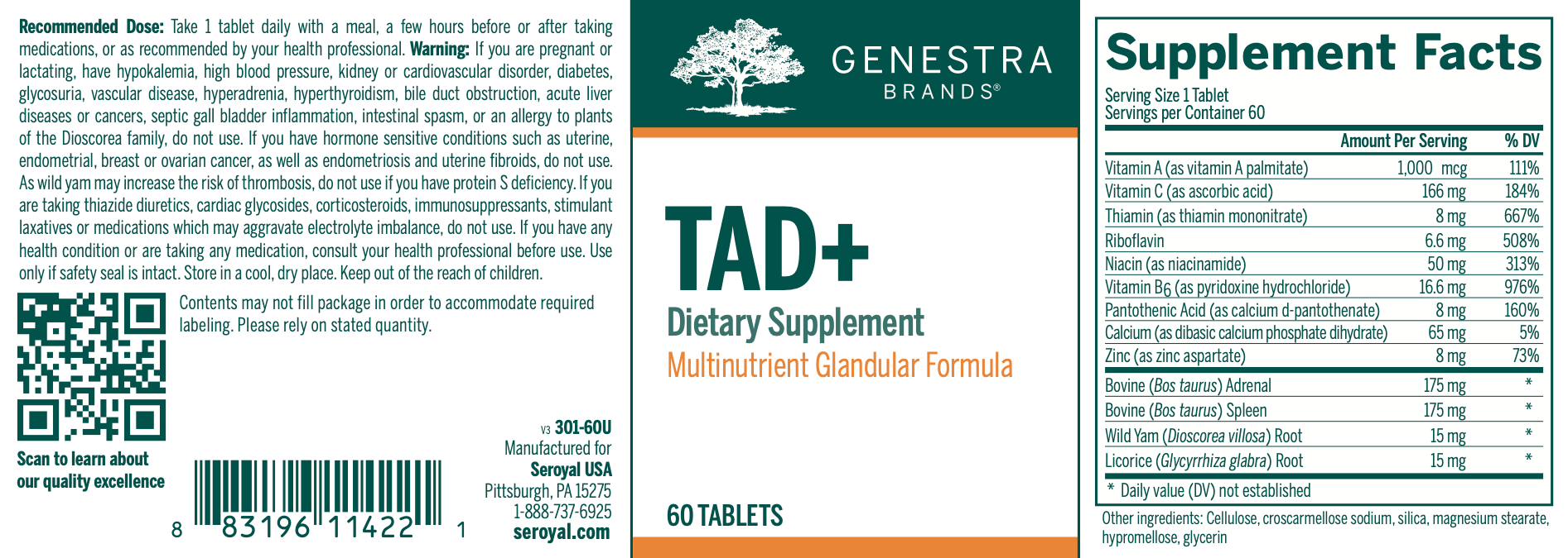 TAD+ | Genestra Brands® | 60 Tablets - Coal Harbour Pharmacy