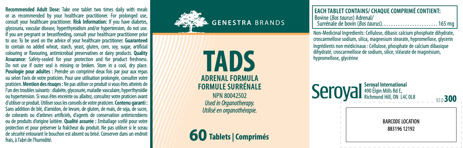 TADS (Adrenal Supplement) | Genestra Brands® | 60 Tablets - Coal Harbour Pharmacy