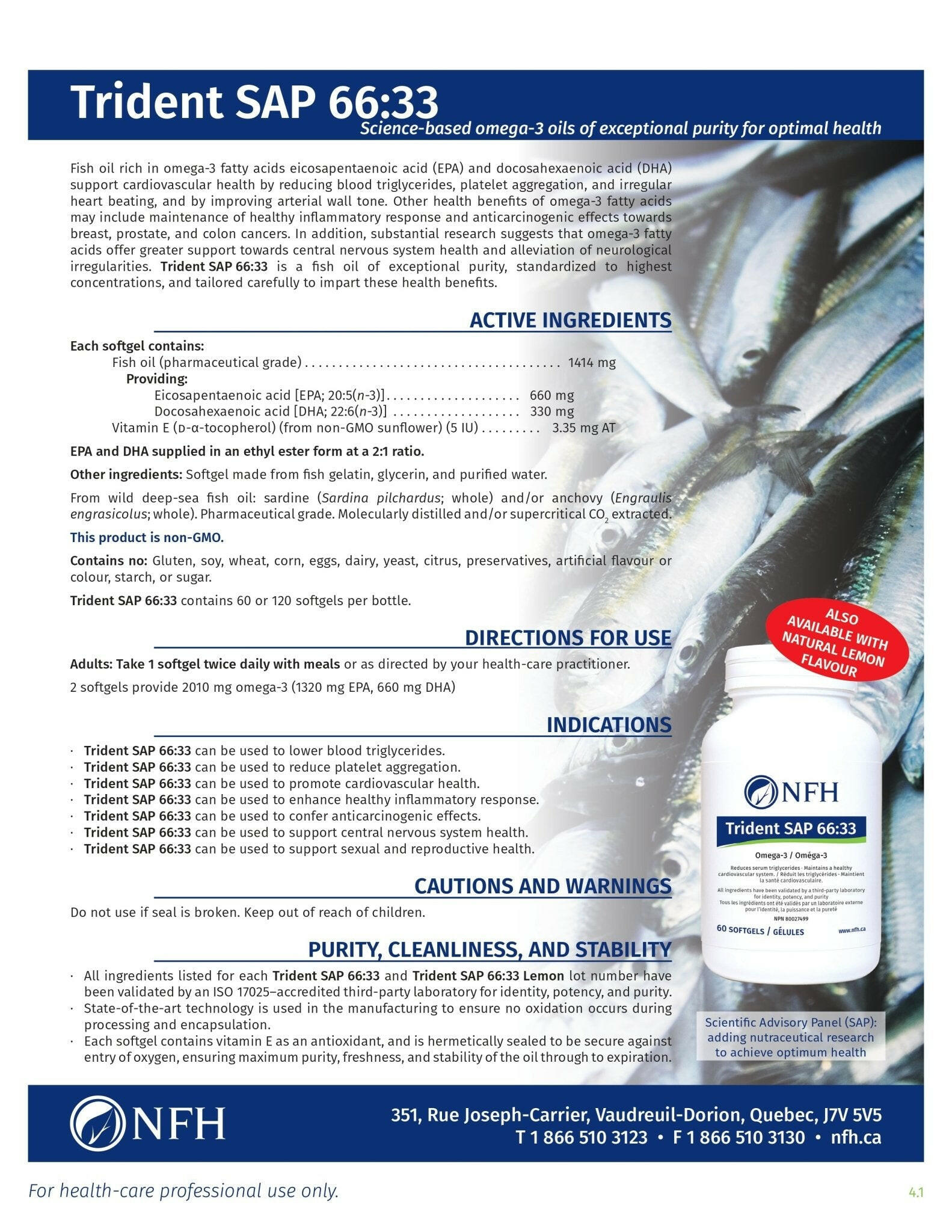 Trident SAP 66:33 (Lemon) | NFH | 60 or 120 Softgels - Coal Harbour Pharmacy