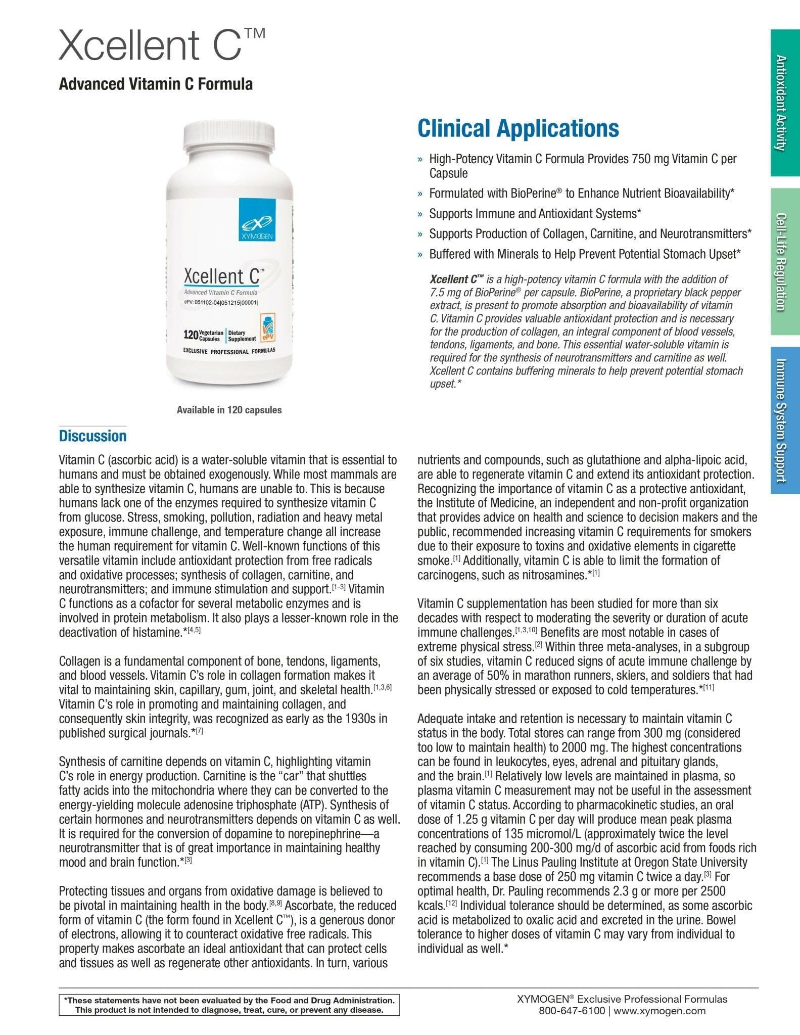 Xcellent C | Xymogen® | 120 Capsules - Coal Harbour Pharmacy