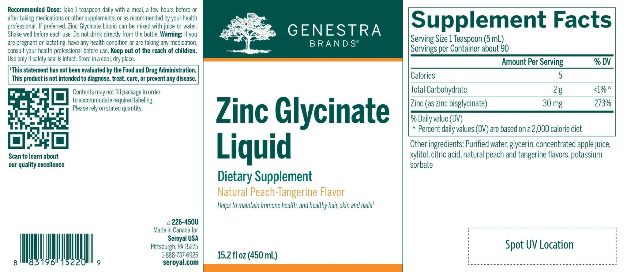 Zinc Glycinate Liquid | Genestra Brands® | 450 mL - Coal Harbour Pharmacy