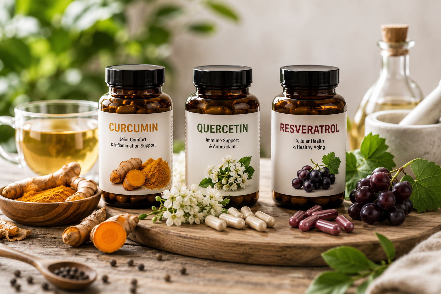 curcumin quercetin and resveratrol supplements for inflammation joint health immune support and antioxidant protection