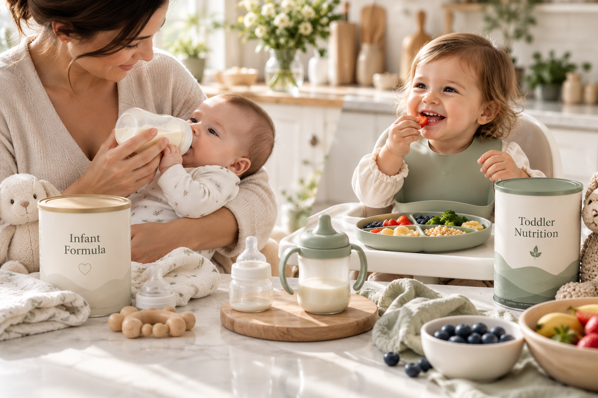Infant and toddler formula comparison showing baby milk for different stages of growth