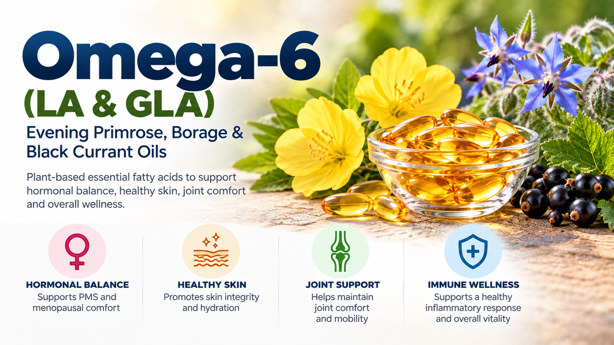 Omega-6 (LA & GLA) – Evening Primrose, Borage & Black Currant Oil Supplements