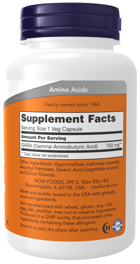 GABA 750 mg | NOW® | 100 Veg Capsules